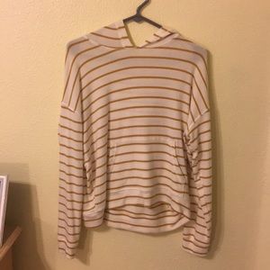 white and yellow striped , hoodie shirt
